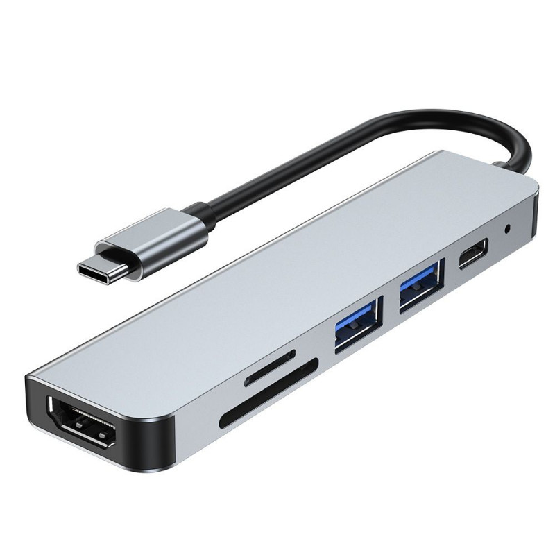 Tech-Protect V4 6-in-1 USB-C-hub, grijs