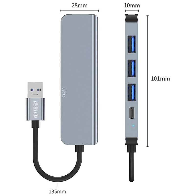 Tech-Protect V0-HUB 5in1 USB-A hub, grijs