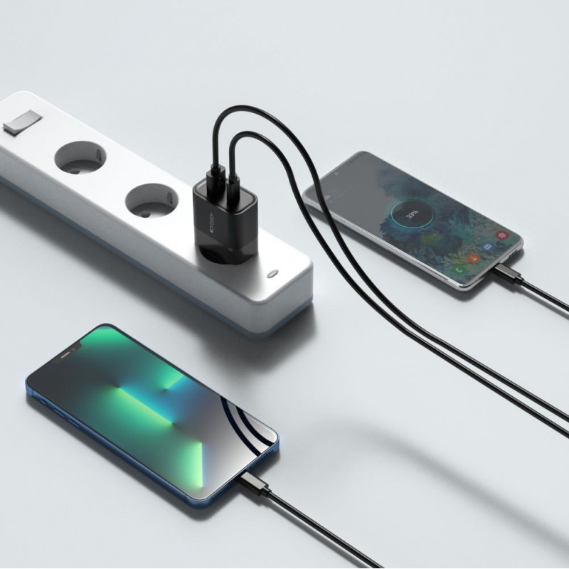 Tech-Protect C30W 2-poorts wandlader, USB-C PD 30W en USB-A QC 3.0, zwart
