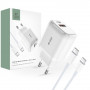 Tech-Protect C20W 2-poorts wandlader PD 20W QC 3.0 met USB-C-kabel, wit