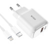 Tech-Protect C20W 2-poorts wandlader PD 20W QC 3.0 met Lightning-kabel, wit