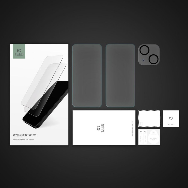 Tech-Protect Supreme Set gehard glas voor Apple iPhone 15, transparant (2+1 st.)