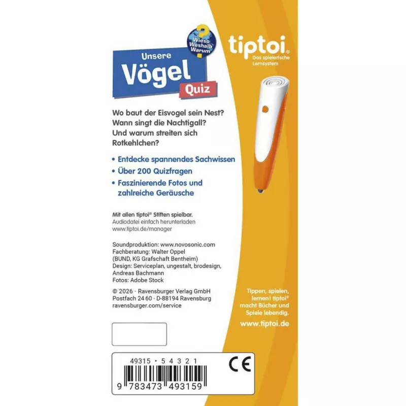 Ravensburger tiptoi Wieso? Weshalb? Warum? Quiz Unsere Vögel, Duitse editie