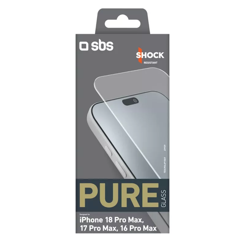 sbs mobile SBS Pure Glass gehard glas voor iPhone 18 Pro Max / 17 Pro Max / 16 Pro Max (1 st)
