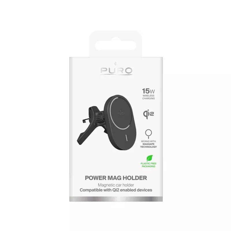 PURO Autohouder met Qi2-oplader, MagSafe-compatibel, zwart