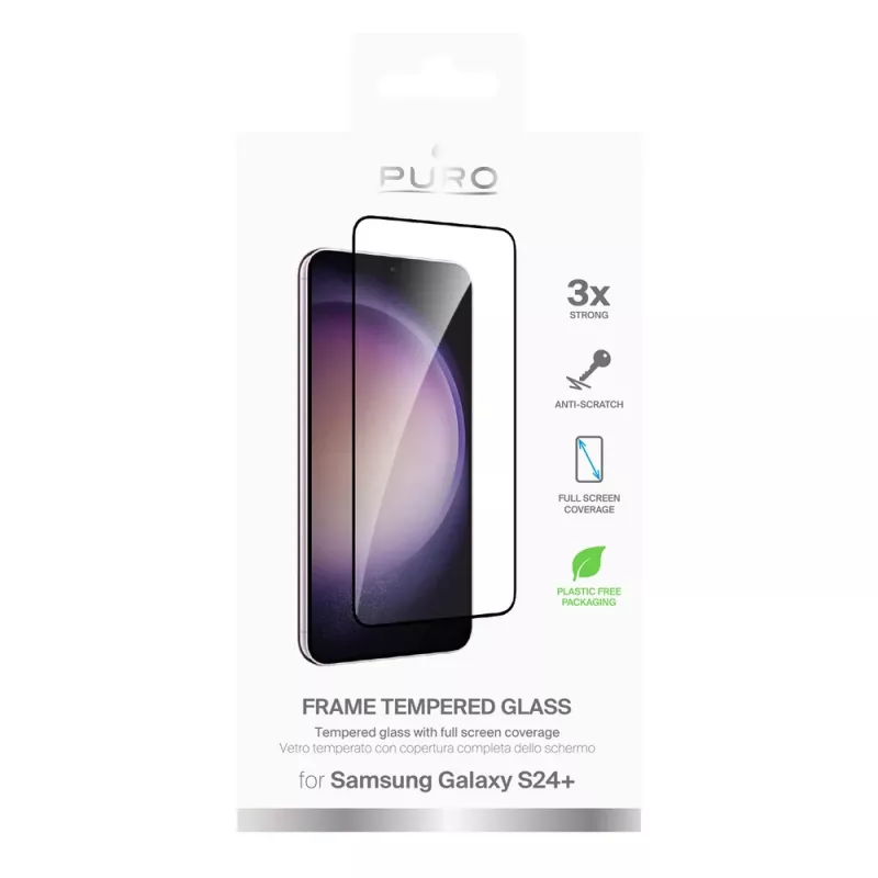 PURO Frame gehard glas met zwart frame voor Samsung Galaxy S25+ / S24+