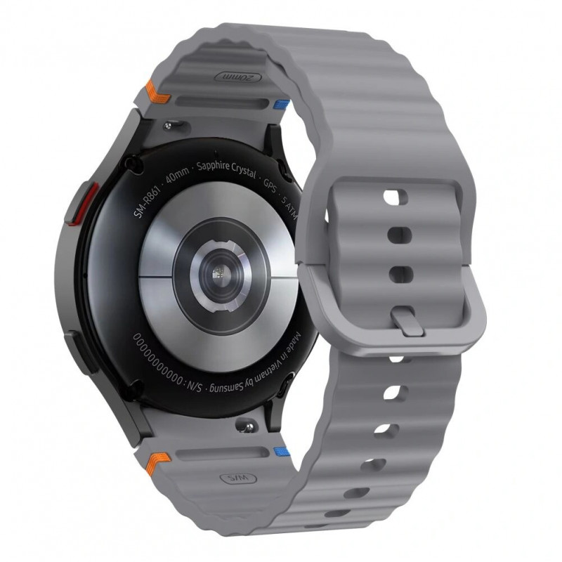 Tech-Protect Siliconen sportband voor Samsung Galaxy Watch 4/5/5 Pro/6/7/FE, krijtgrijs