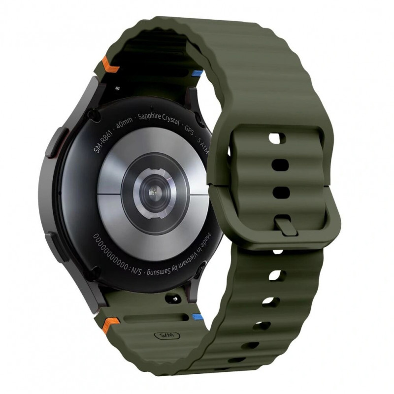 Tech-Protect Siliconen sportband THP3054 voor Samsung Galaxy Watch 4/5/5 Pro/6/7/FE, legergroen