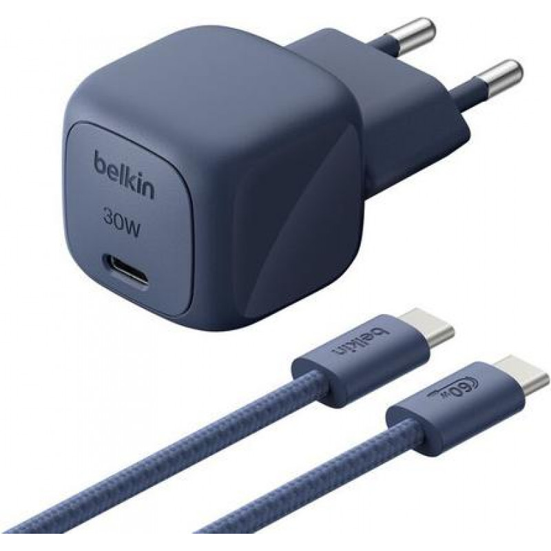 Belkin BoostCharge 30 W USB-C PD-oplader met PPS en 2 m USB-C-kabel (WCA008KQ2MBL-B6)