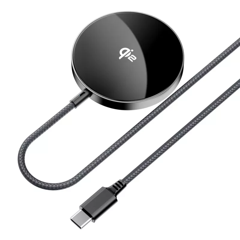 Acefast E24 Qi2 15W magnetische draadloze oplader met 1,2 m USB-C-kabel, zwart