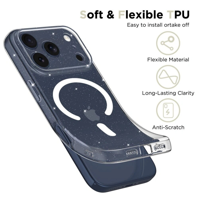 Tech-Protect FlexAir MagSafe-hoesje voor Apple iPhone 17 Pro, transparant glitter