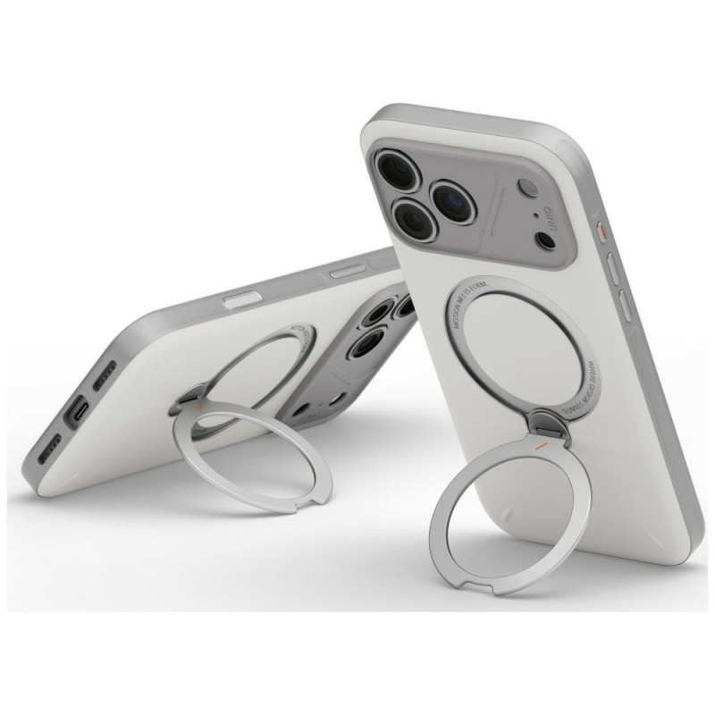 UNIQ Elix-hoesje voor Apple iPhone 18 Pro Max / 17 Pro Max, 360° draaibare kickstand, lichtgrijs