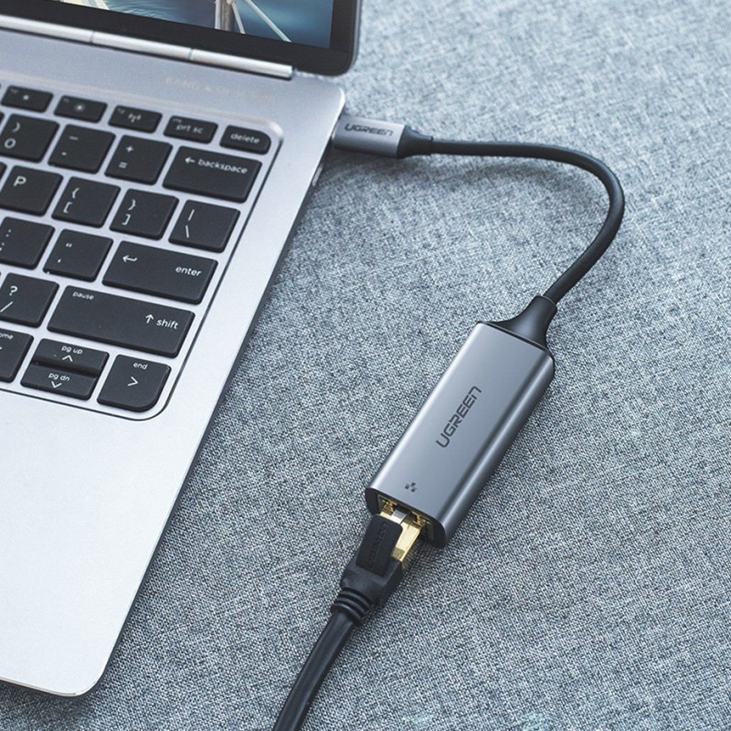 Ugreen CM199 USB-C naar RJ45 Gigabit Ethernet netwerkadapter, 1000 Mbps, grijs