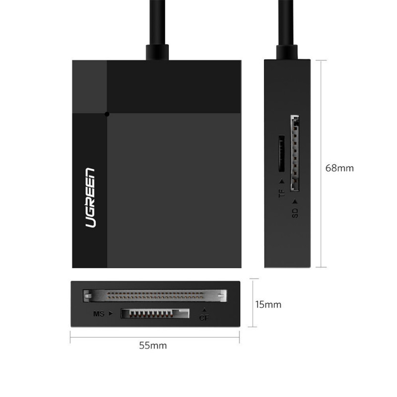 Ugreen CR125 USB 3.0-kaartlezer, SD / microSD / CF / MS, zwart