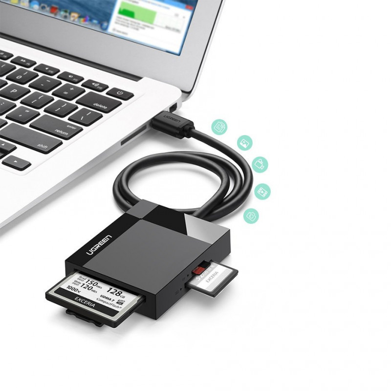 Ugreen CR125 USB 3.0-kaartlezer, SD / microSD / CF / MS, zwart