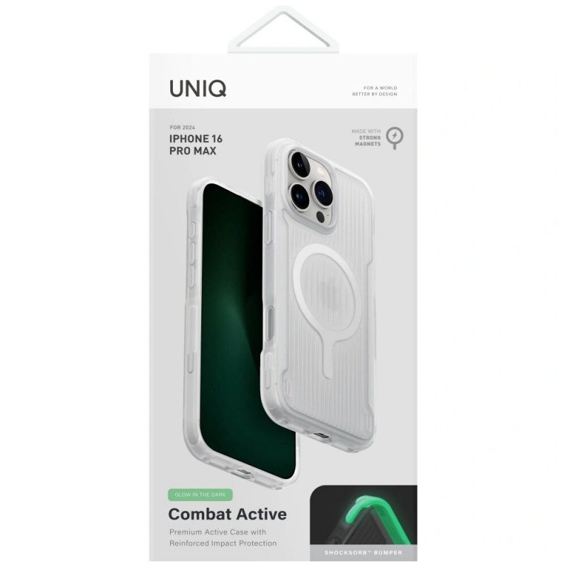 UNIQ Combat Active-hoesje voor Apple iPhone 16 Pro Max, Magclick-opladen, lume white
