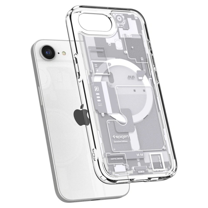 Spigen Ultra Hybrid Mag MagSafe-hoesje voor Apple iPhone 17e / 16e, Zero One, wit