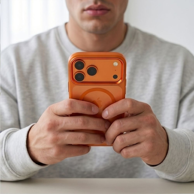 Tech-Protect Magmat MagSafe CC-hoesje voor Apple iPhone 17 Pro Max / 18 Pro Max, Cosmic Orange / transparant