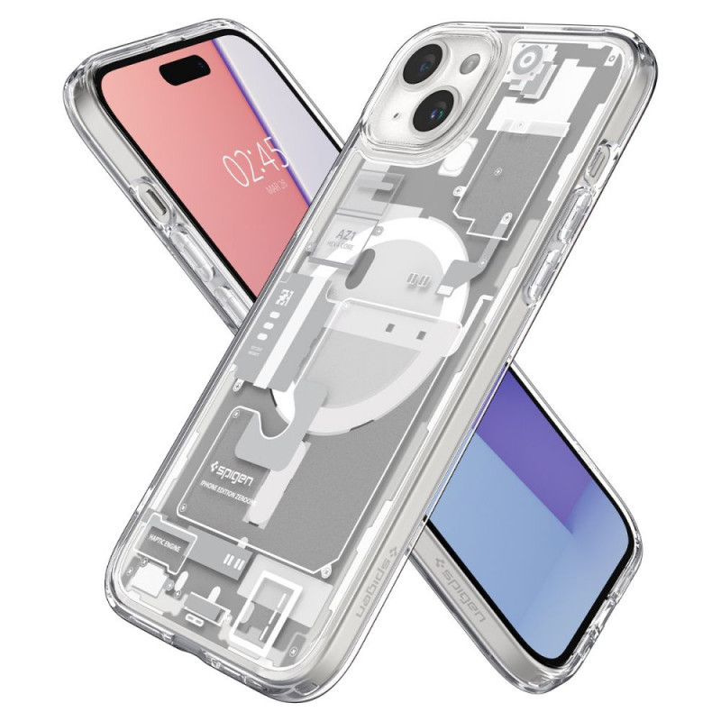 Spigen Ultra Hybrid Mag-hoesje met MagSafe voor Apple iPhone 15 Plus / 14 Plus, Zero One, wit