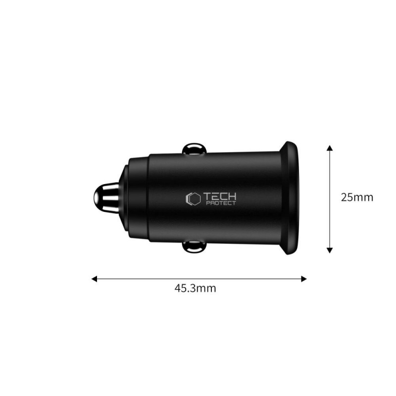 Tech-Protect CC02 2-poorts autolader USB-A / USB-C, PD 35W / QC 3.0, zwart (THP4079)