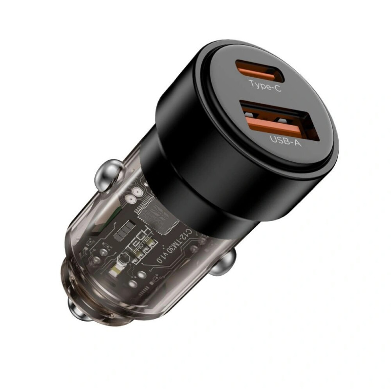 Tech-Protect CC03 2-poorts autolader USB-A / USB-C, PD 75W, zwart