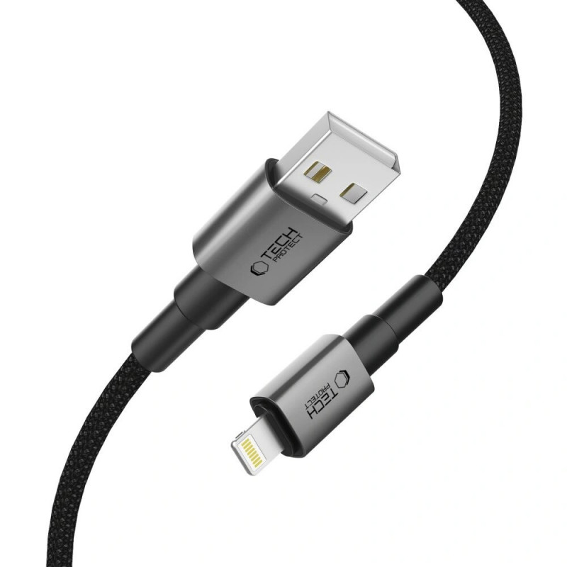 Tech-Protect Ultraboost DNA USB-A / Lightning-kabel, 12W, 2,4A, 25 cm, ijzergrijs