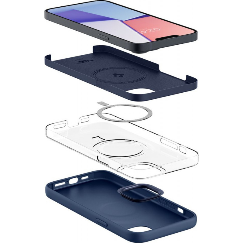 Spigen Silicone Fit Mag (ACS04921) MagSafe-hoesje voor Apple iPhone 14 Plus / 15 Plus, marineblauw