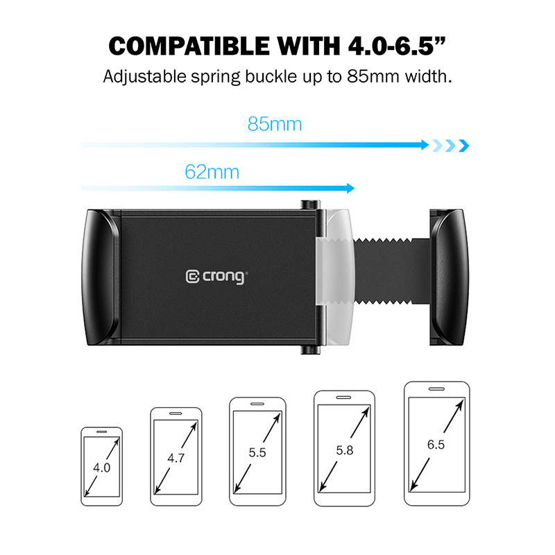 Crong universele slimme autohouder voor 4 - 6,5 inch telefoons, zwart