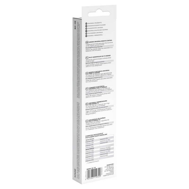 Savio RC-32 universele vervangende afstandsbediening voor Hisense TV