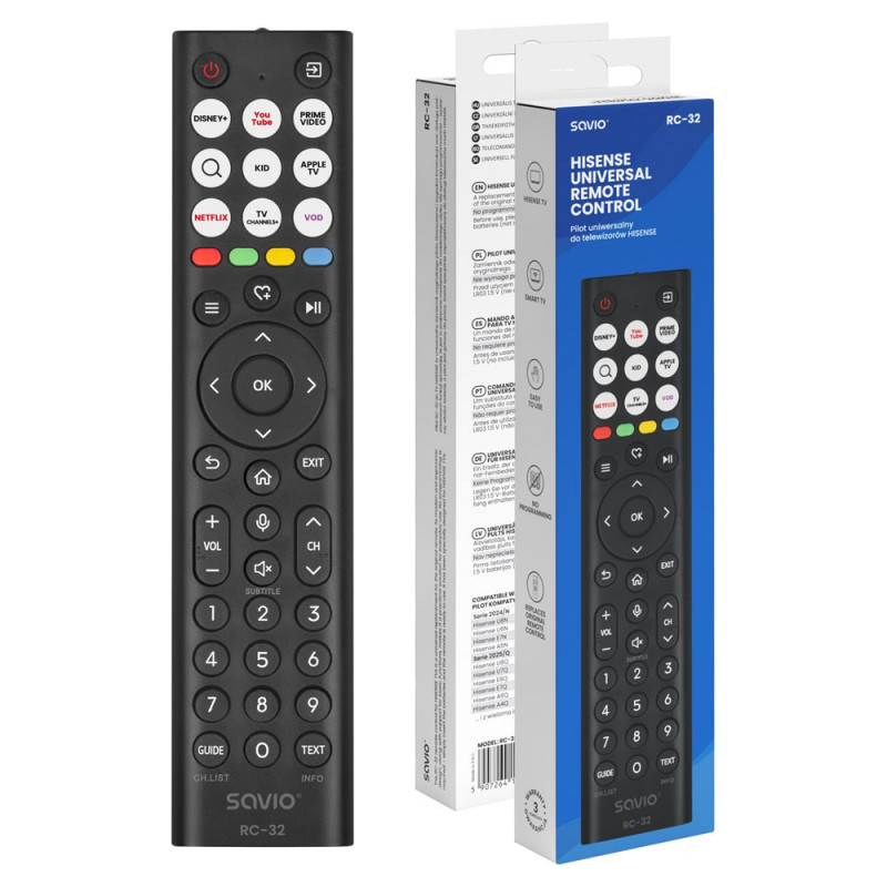 Savio RC-32 universele vervangende afstandsbediening voor Hisense TV