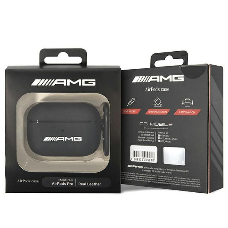 Mercedes-AMG AMAPSLWK Apple AirPods Pro-hoesje AMG Leather Big Logo, zwart
