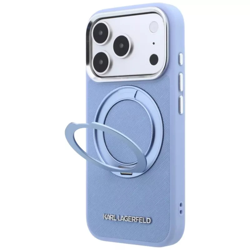 Karl Lagerfeld Ring Stand 360 Saffiano Classic Logo MagSafe-hoesje voor Apple iPhone 18 Pro Max / 17 Pro Max, lichtblauw (KF003176)