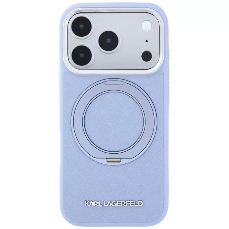Karl Lagerfeld Ring Stand 360 Saffiano Classic Logo MagSafe-hoesje voor Apple iPhone 18 Pro Max / 17 Pro Max, lichtblauw (KF003176)