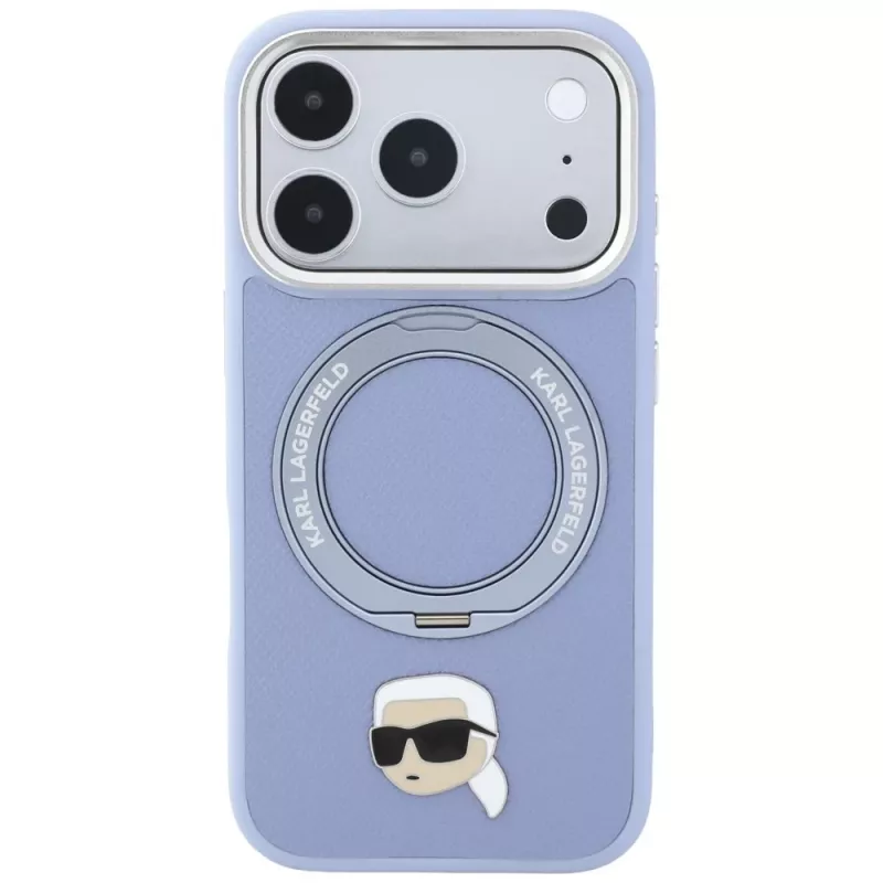 Karl Lagerfeld met Ring Stand 360 Karl Head Pin MagSafe-hoesje voor Apple iPhone 18 Pro Max / 17 Pro Max, lichtblauw (KF003238)