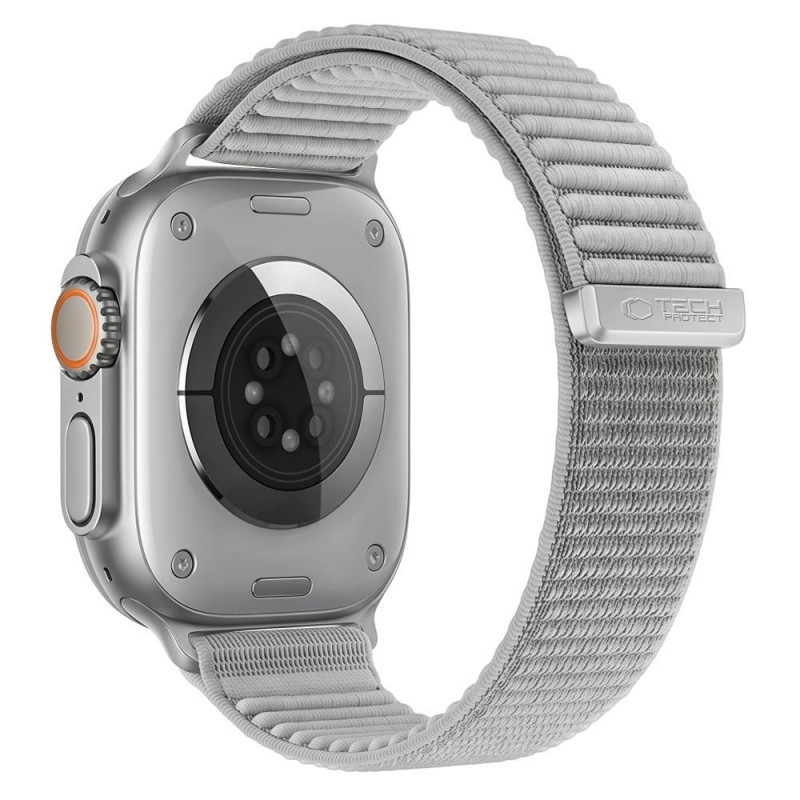 Tech-Protect Nylonloop Apple Watch 8 / 9 / 10 / 11 / 12 / SE / Ultra 44/45/46/49 mm horlogeband, lichtgrijs