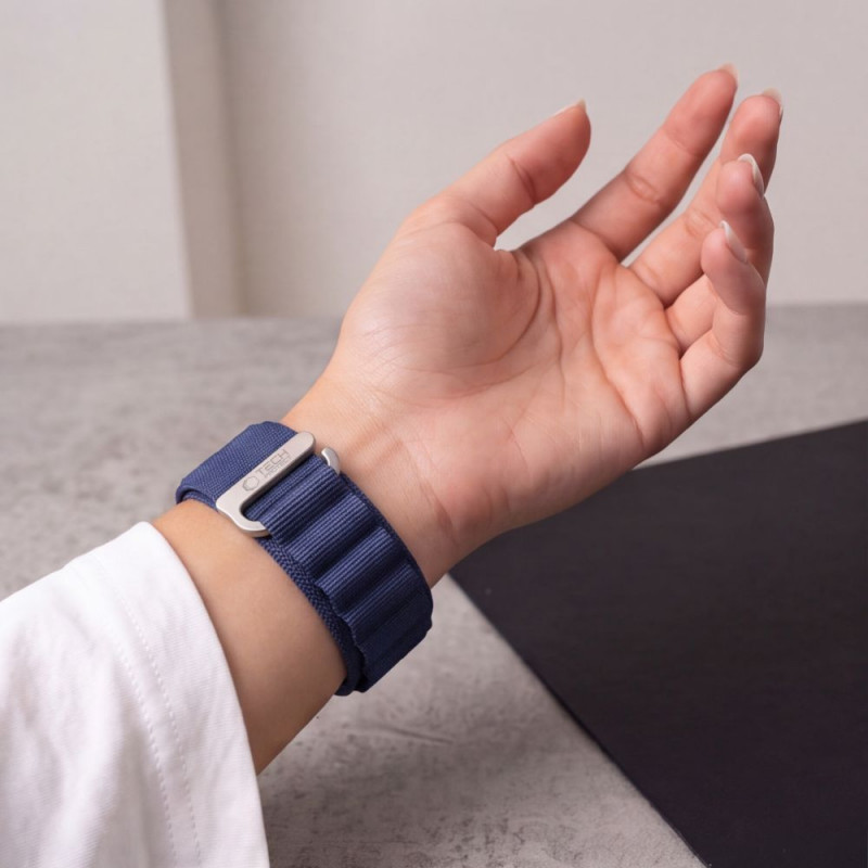 Tech-Protect Nylon Pro Apple Watch 8 / 9 / 10 / 11 / 12 / SE / Ultra 44/45/46/49 mm horlogeband, marineblauw