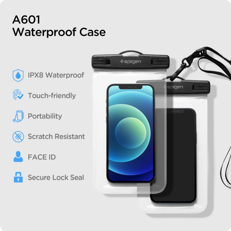 Spigen A601 universele waterdichte hoes (2 stuks), kristalhelder