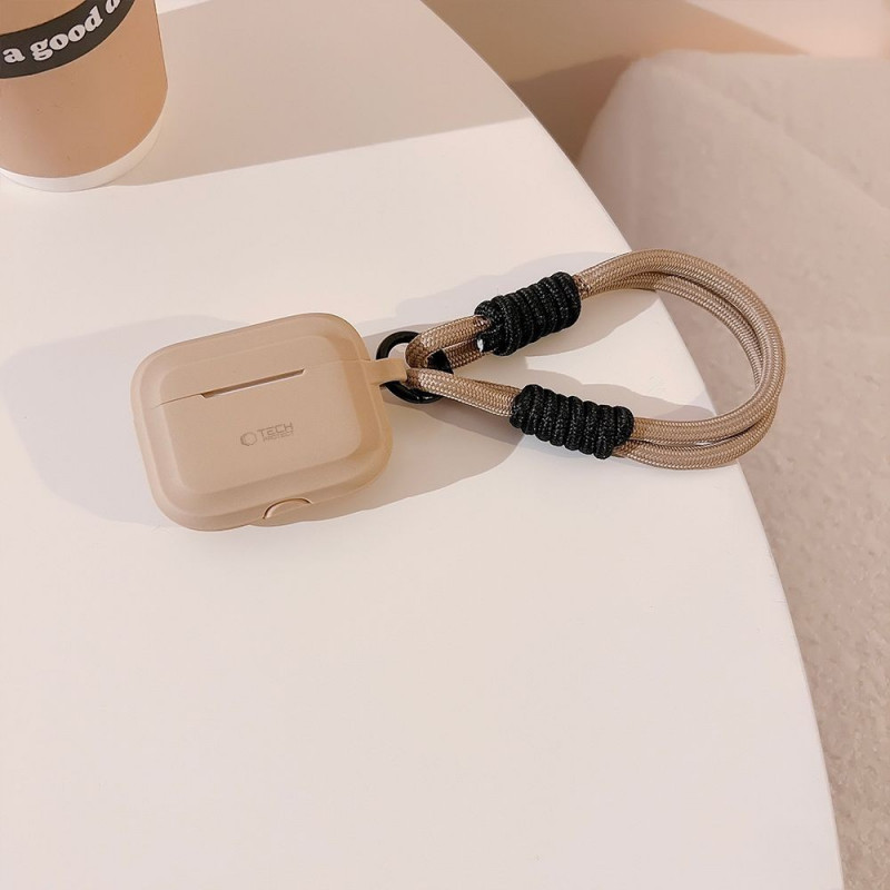 Tech-Protect silicone touwtje hoesje voor Apple AirPods Pro 1 / 2, Cafe Latte