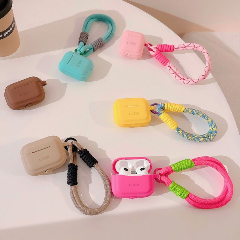 Tech-Protect Siliconen touwcase voor Apple AirPods Pro 1 / 2, chocoladebruin