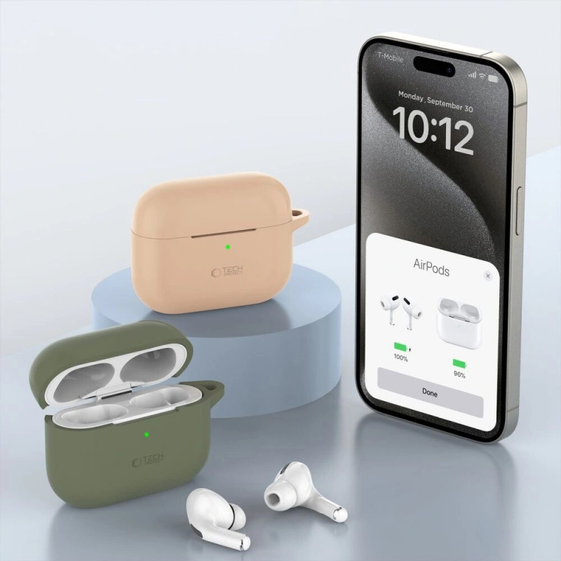 Tech-Protect Siliconen hoesje met haak voor Apple AirPods Pro 1 / 2, Cafe Latte