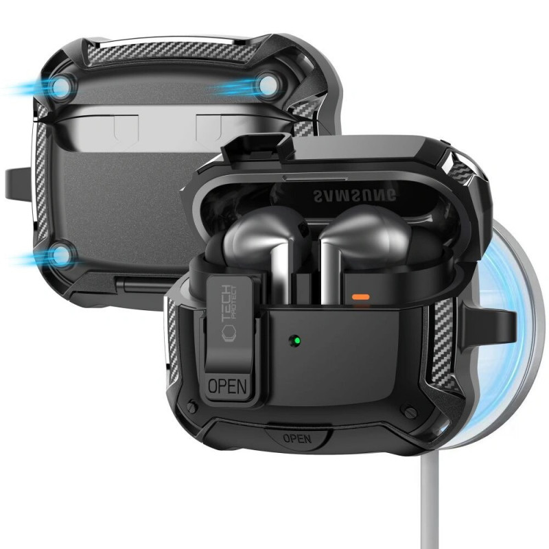Tech-Protect Carbonox MagSafe-hoesje THP4736 voor Samsung Galaxy Buds 3 / 3 FE / 3 Pro, zwart
