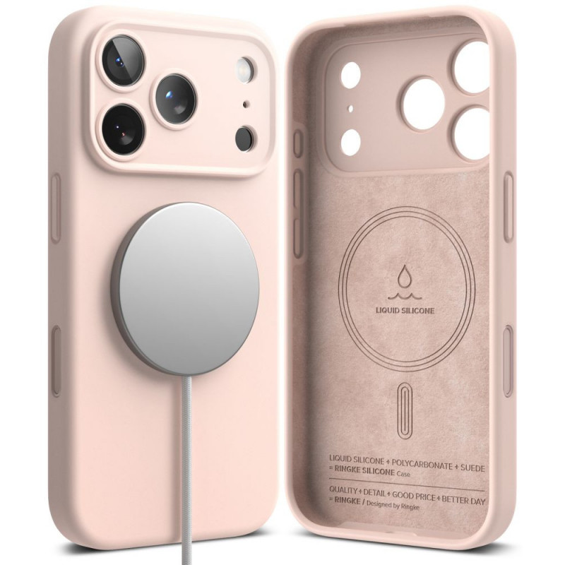 Ringke Siliconen Magnetische MagSafe-hoes voor Apple iPhone 18 Pro, Roze Zand