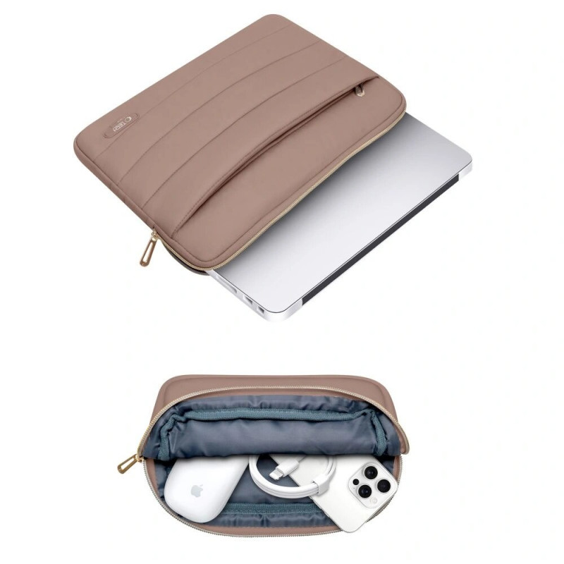 Tech-Protect Puffy Laptop 15-16" hoes met accessoiretas, Walnut