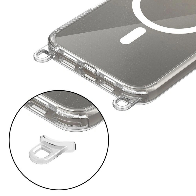 Tech-Protect FlexAir Chain MagSafe-hoesje voor Apple iPhone 16, transparant, met grijze en roze koordjes