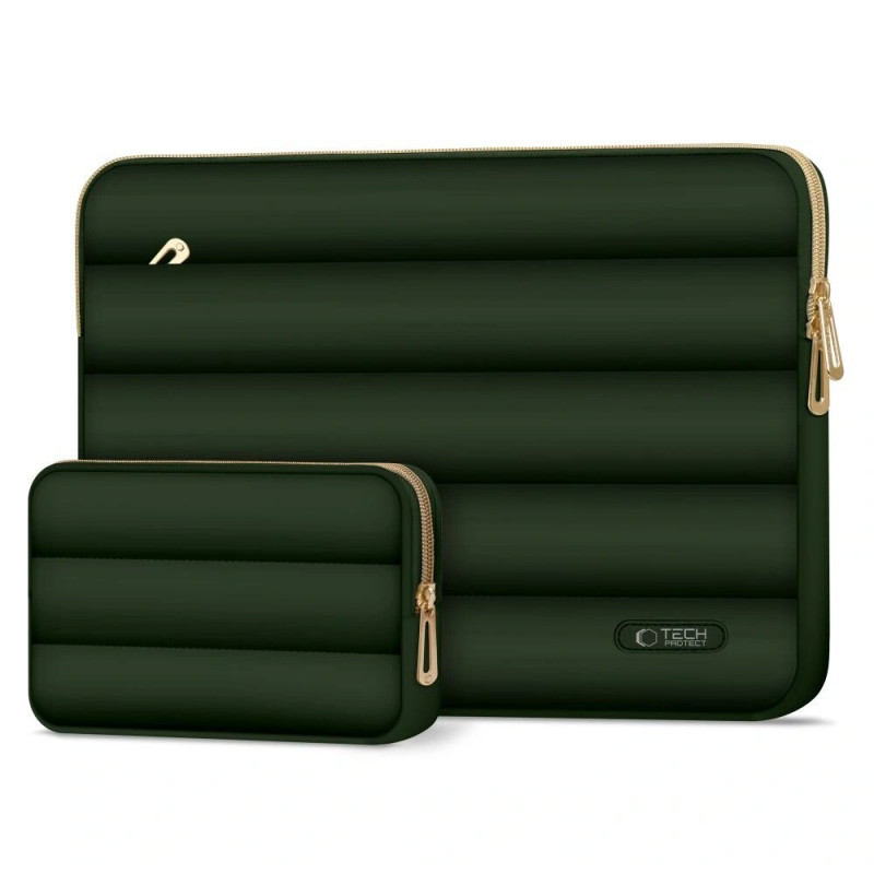 Tech-Protect Puffy Laptophoes 15-16" met accessoiretas, legergroen