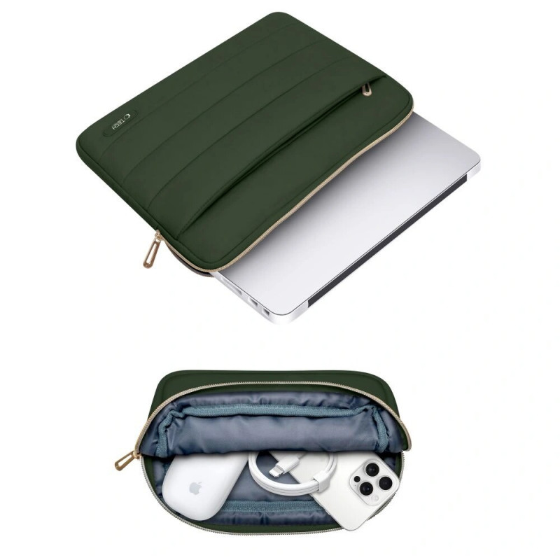 Tech-Protect Puffy Laptophoes 15-16" met accessoiretas, legergroen