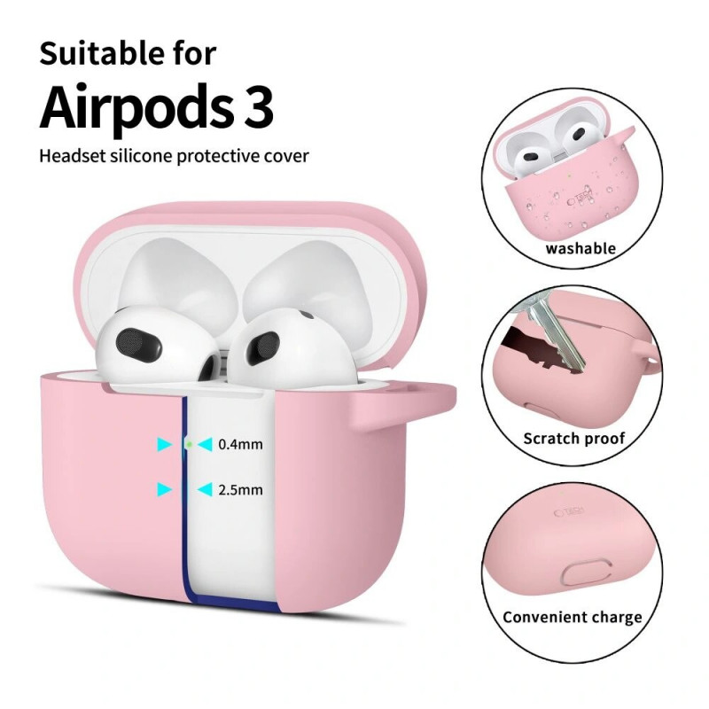 Tech-Protect Silicone Hook-hoesje voor Apple AirPods 3 met karabijnhaak, Dusty Pink