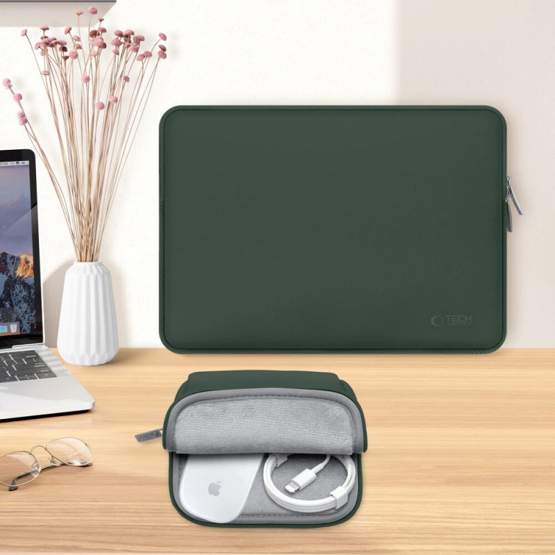 Tech-Protect NeoSlim Laptop 13-14" hoes met accessoiretas, Midnight Green