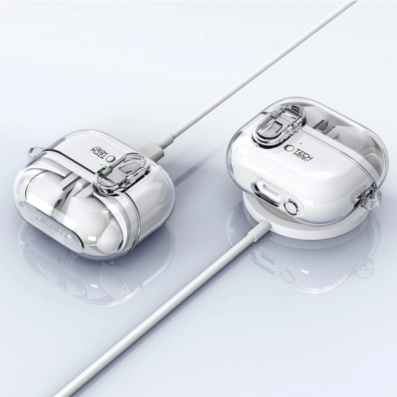 Tech-Protect FlexAir-hoesje met karabijnhaak voor Samsung Galaxy Buds 3 / 3 Pro, transparant