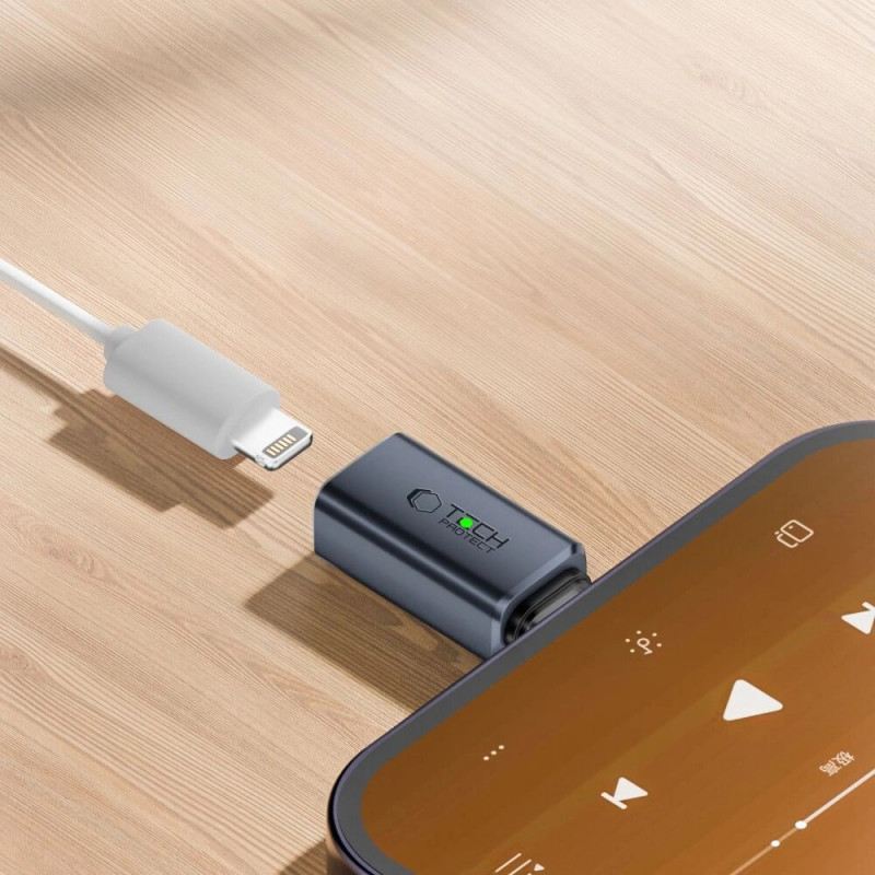 Tech-Protect UltraBoost USB-C naar Lightning audio-adapter, grijs